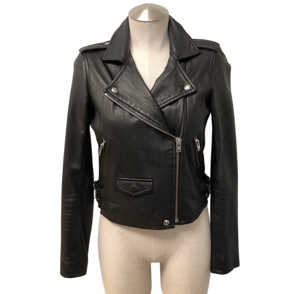 IRO Ashville Leather Moto Jacket Womens 38‎ Black Lambskin Biker 16S